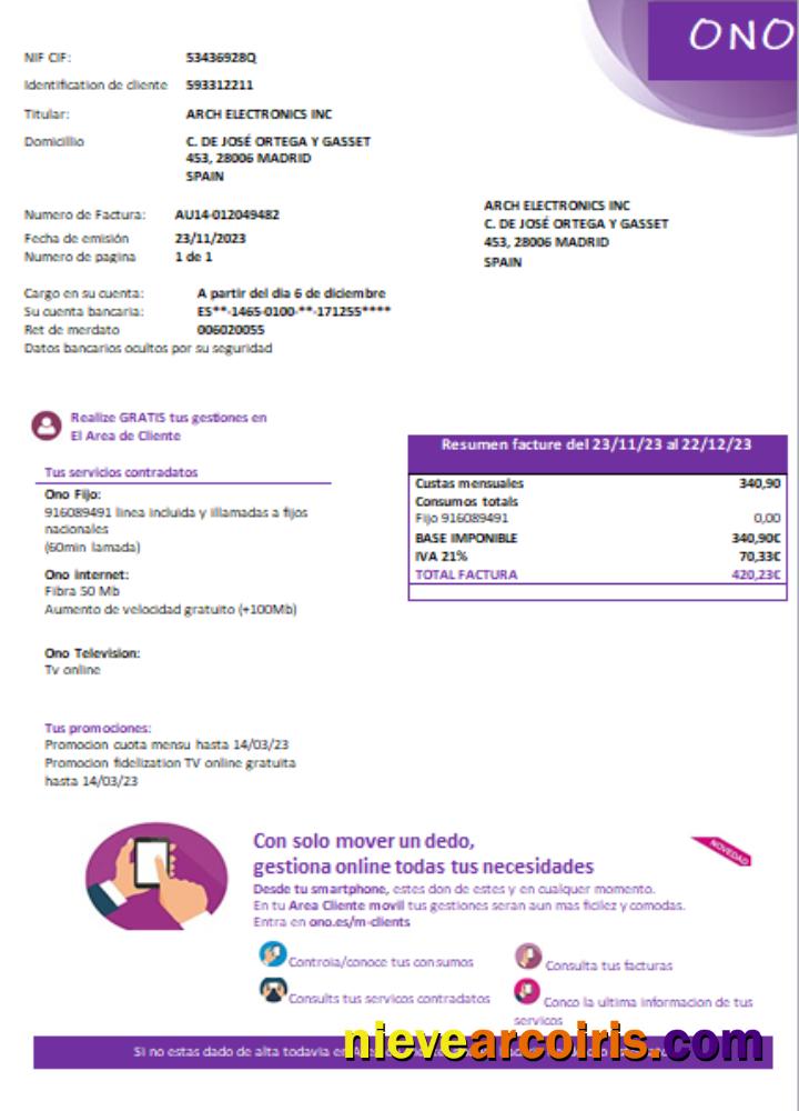 ONO (Spain) utility business bill